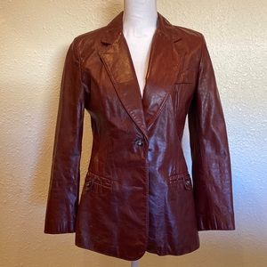 Opera VINTAGE Red Leather Button Down Jacket Sz 7/8 1970s